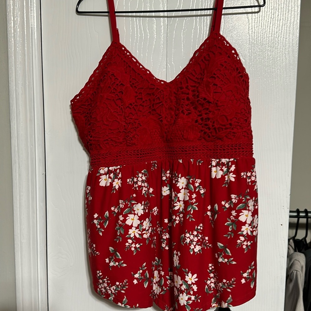 Red flower shirt with adjustable straps